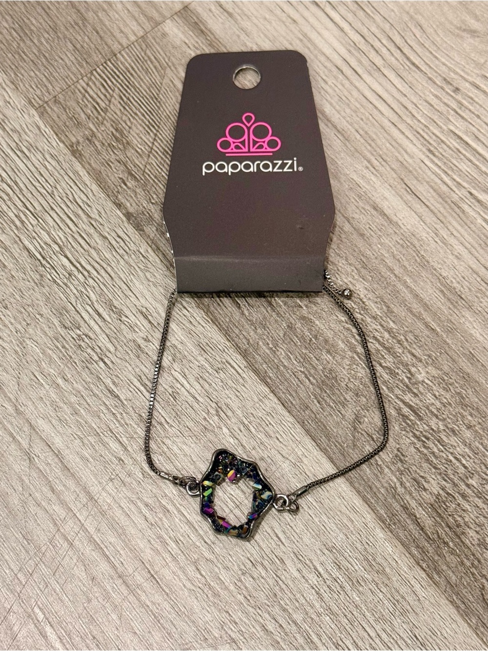paparazzi Black Chain Bracelet with Multicolor Stone Hexagon